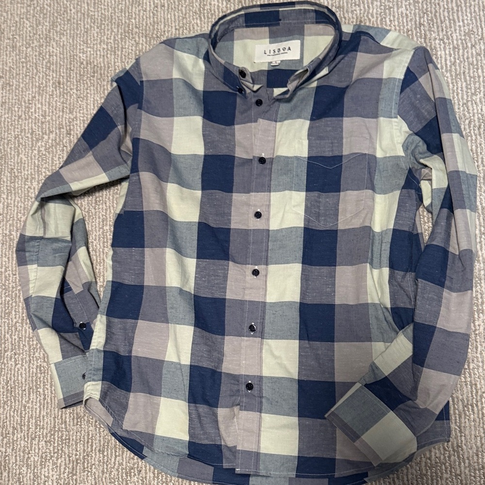 Men's Navy and Gray Checkered Shirt